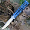 Bear & Son 117BL Butterfly Knife, 4" Stainless Plain Blade, Blue Metal Alloy Handle
