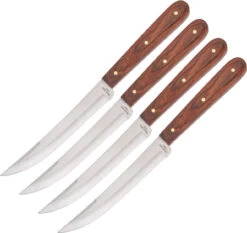Bear And Son BC2STKR 4 Piece Steak Knife Set, 5" High Carbon Stainless Plain Blade, Rosewood Handle