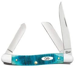 CASE MEDIUM STOCKMAN 25597, 3 5/8" CLOSED LENGTH SS BLADE, BLUE CARIBBEAN JIGGED BONE HANDLE