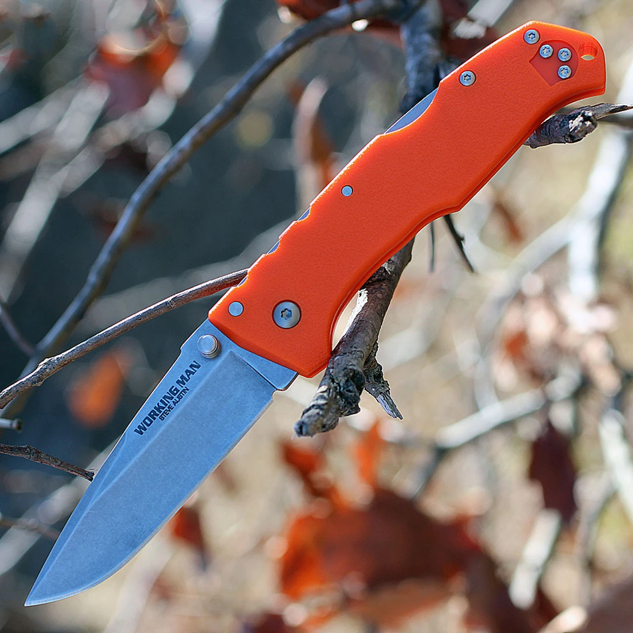Cold Steel 54NVRY Steve Austin Working Man, 3.5" 4116 Plain Blade, Blaze Orange GFN Handle