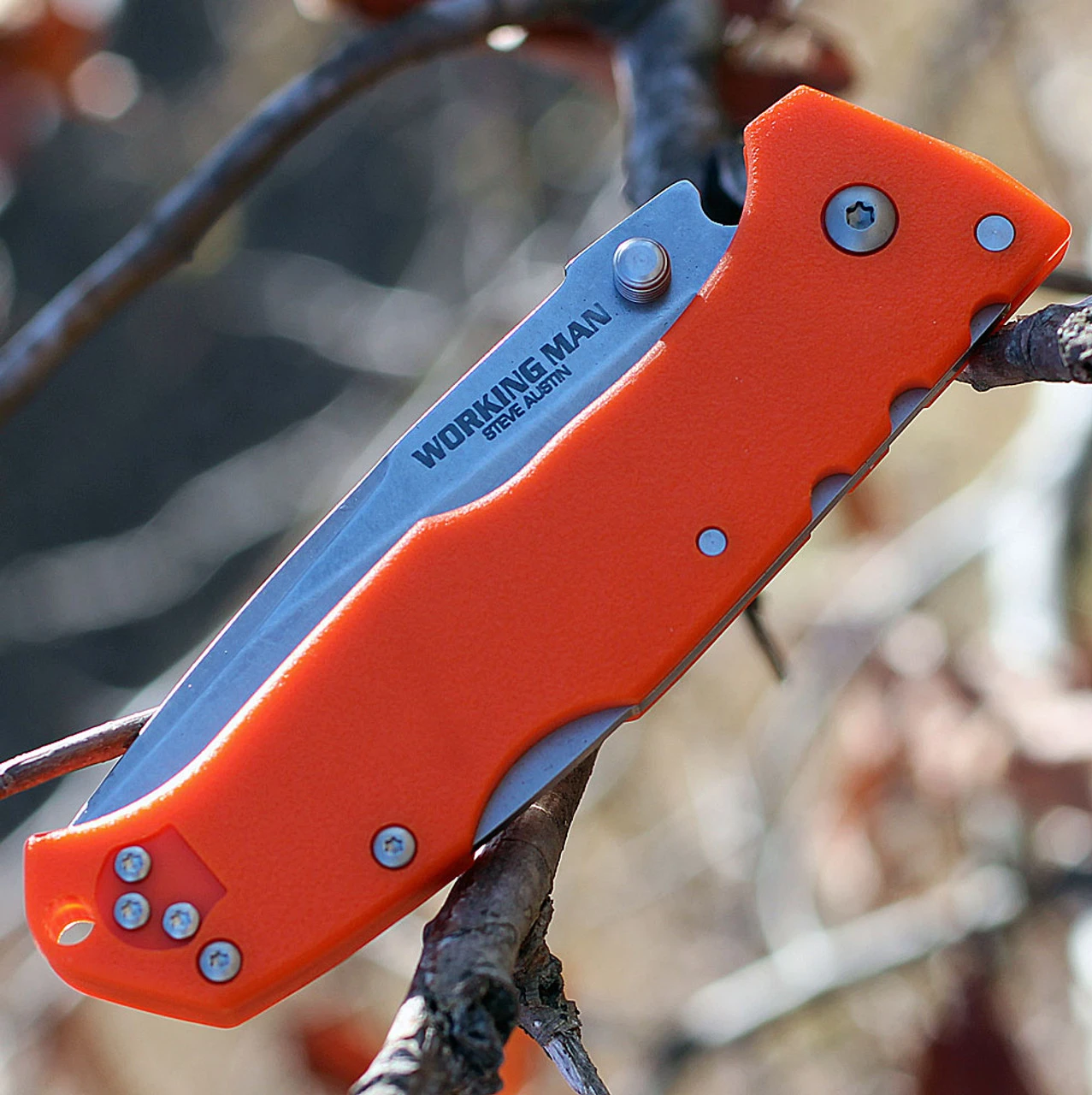 Cold Steel 54NVRY Steve Austin Working Man, 3.5" 4116 Plain Blade, Blaze Orange GFN Handle - Image 4