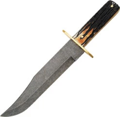 Bear & Son 502D Bowie Damascus Genuine India Stag Bone