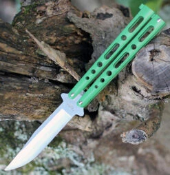 BenchMark Balisong Butterfly Knife - Green (4" Satin Clip Point) BM010