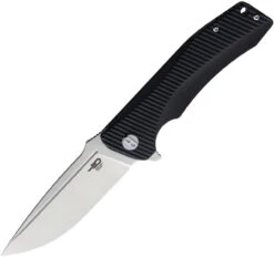 Bestech Mako BG27A Flipper Knife, 3.74" D2 Drop Point Blade, Milled Black G-10 Handle