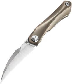 Bestech Knives Ivy BT2004B Flipper Knife, 3" S35VN Satin Hawkbill Blade, Bronze Titanium Handles