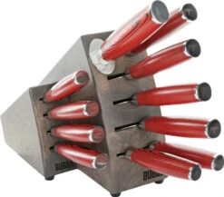 Bubba Blade Kitchen And Steak Knives Block Set - Black And Red G-10 (12 Pieces)