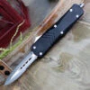 CobraTec Black FS-X OTF Knife CTKLBLKFS-XLDAG1SS, 3.75" D2 Steel Dagger Serrated Blade, Black Aluminum Handle