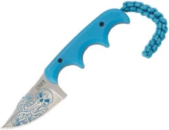 CRKT Minimalist Bowie Cthulhu, 2.13" 8Cr13MoV Satin Plain Blade, Blue Polypropylene Handle W/ Sheath