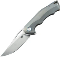 Bestech BT1708B Tercel, 3.5" CPM-S35VN Stonewash Plain Blade, Gray Titanium Handle
