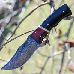 Damascus 1054 Skinner, 4" Damascus Plain Blade, Black Horn Handle