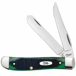 Case 27662 Mini Trapper, 3 1/2" Clip And Spey Blades, Sawcut Hunter Green Bone Handle