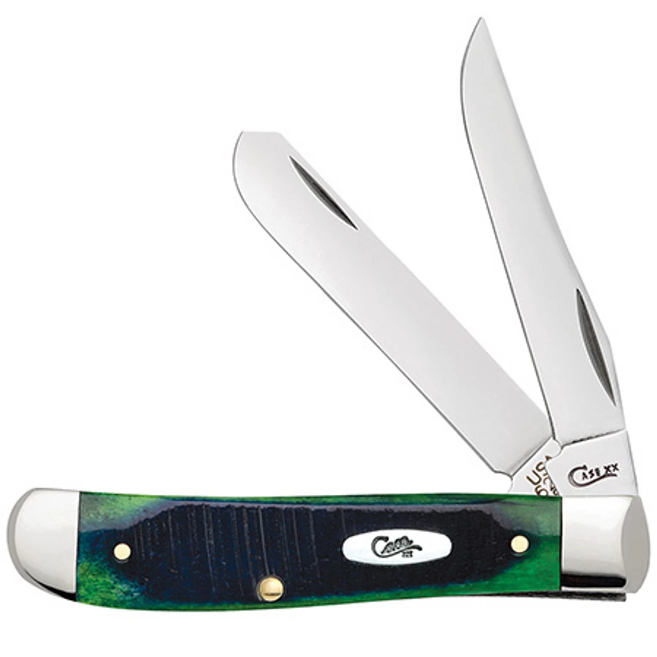 Case 27662 Mini Trapper, 3 1/2" Clip And Spey Blades, Sawcut Hunter Green Bone Handle