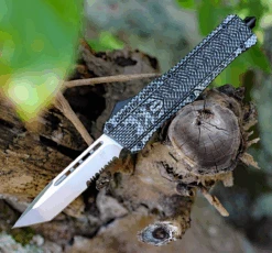 CobraTec Knives LCFCTK-1LTS Large CTK-1 Carbon Fiber Wrap, 3.75" D2 Steel Tanto Serrated Blade, Aluminum Handle