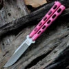 Bear & Sons BC114PK Pink, 5" Closed, SS Plain Blade, Pink Epoxy Coated Butterfly Knife