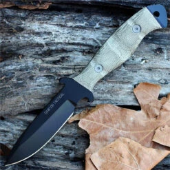 Dawson Knives, 4 In. Raider 5160 Black Cerakote Finish Fixed Blade, Green Micarta Handle
