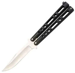 Bear & Son BC117B Butterfly 5" Closed, SS Plain Blade, Black Die Cast Handles