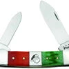 Case Christmas Canoe 65101 Dark Red / Bright Green Bone , St. Nick Engraving On Center Bolster