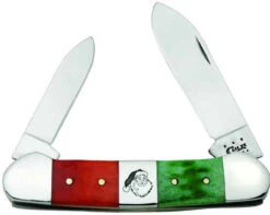 Case Christmas Canoe 65101 Dark Red / Bright Green Bone , St. Nick Engraving On Center Bolster